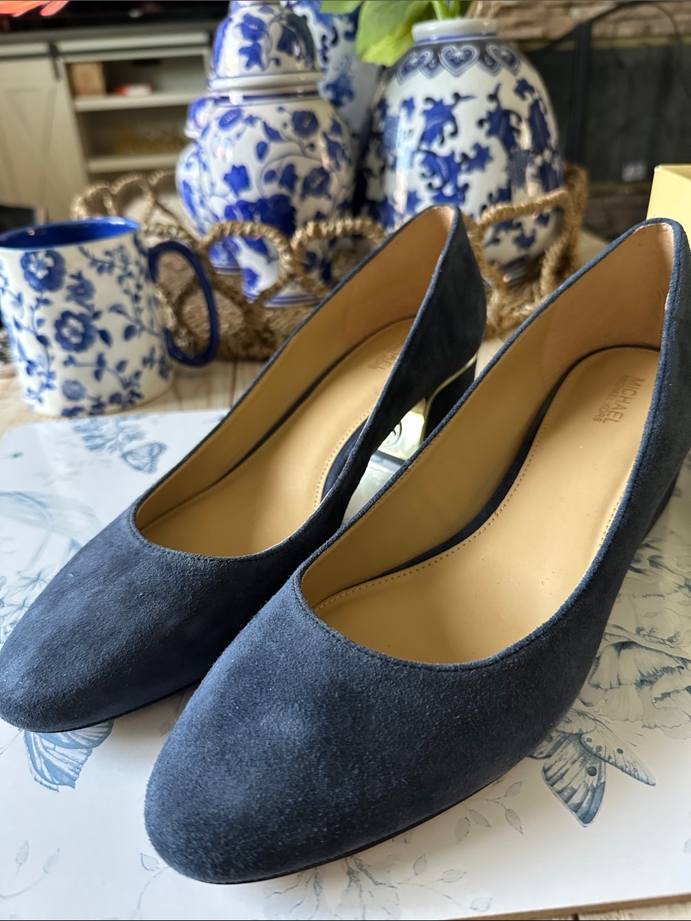 Michael Kors Navy Suede Round-Toe Flats